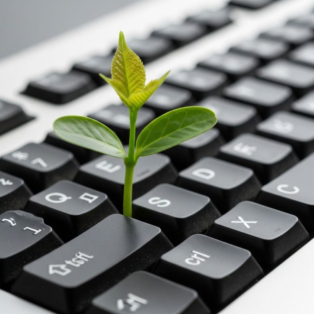 plant growing from keyboard