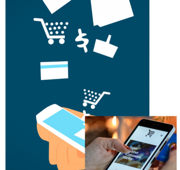 ecommerce background with person shopping online